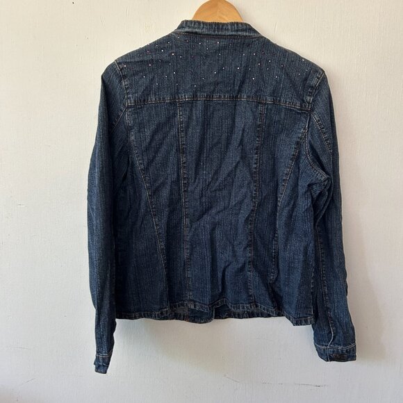 Christopher & Banks Denim Jacket Womens XL Stretch Rhinestones Button Front - Picture 6 of 8